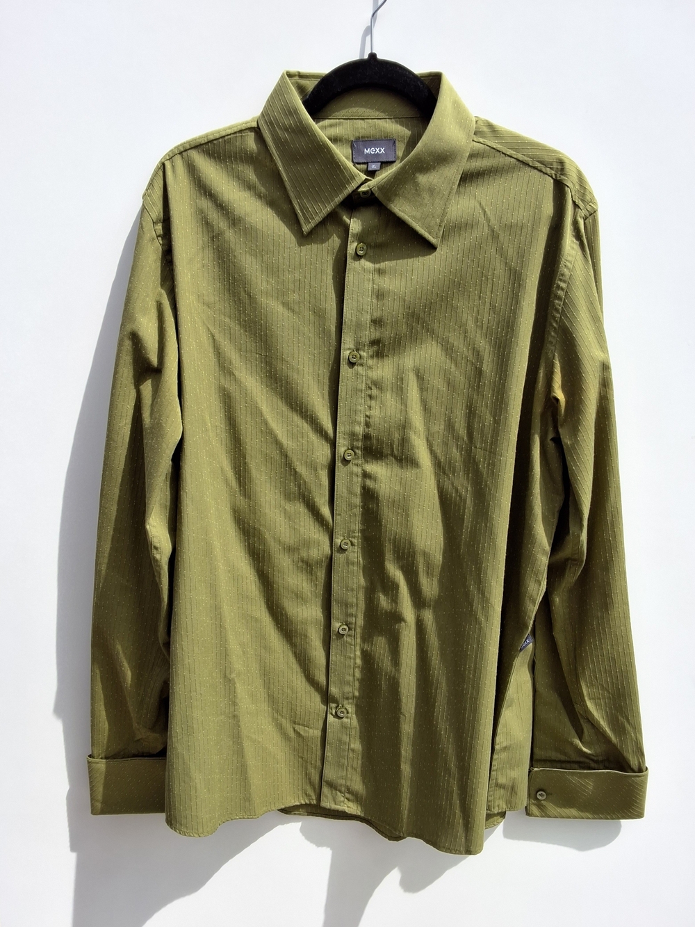 Vintage Mexx Olive Green Dobby Weave Men's Long-Sleeve Button-Up Dress Shirt